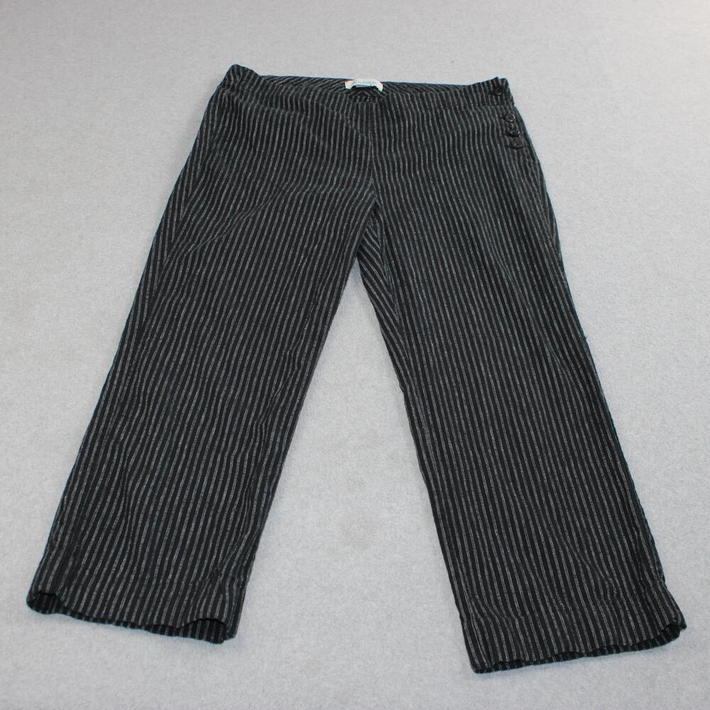 Sundance Pants Women 12 Black Stripe Linen Cropped Ankle Button Pockets Boho